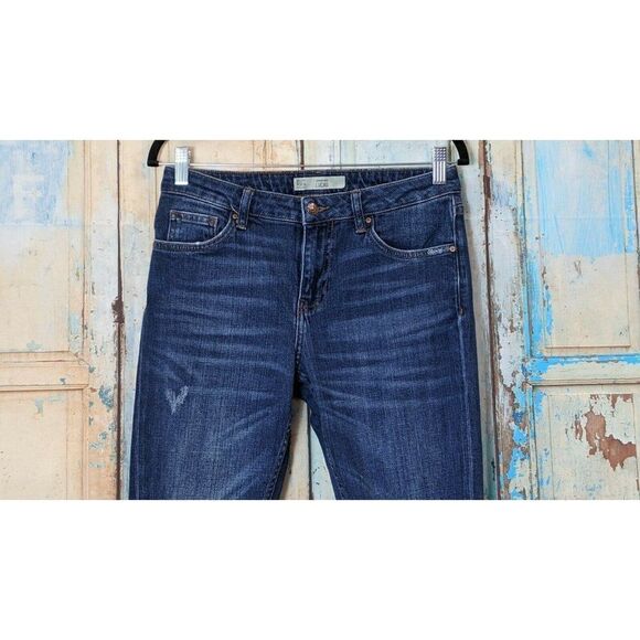 Topshop Womens Size W28 L32 Blue Distressed Mid Rise Skinny Denim Jeans - Picture 2 of 10